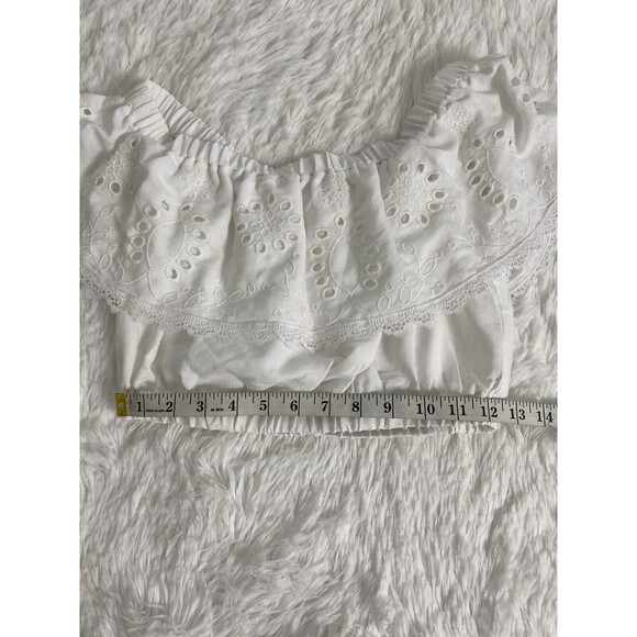 Mi Ami Francesca's White Paula Off The Shoulder Eyelet Ruffle Crop Blouse Size S - Picture 10 of 13